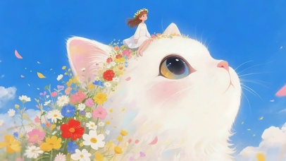 鲜花女孩和猫咪