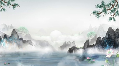 中国风水墨画山水飞鸟