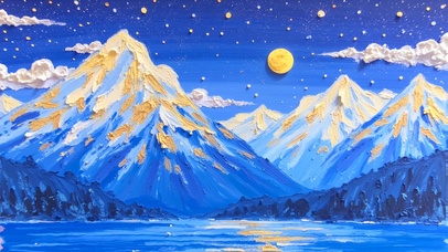 夜月蓝山映湖光