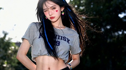 户外甜酷眨眼美少女