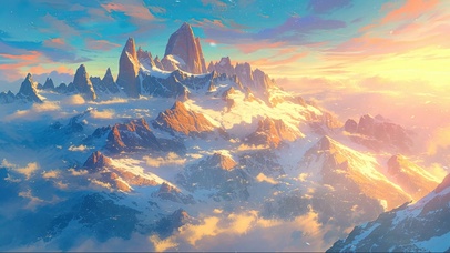 清新日出雪山群峰