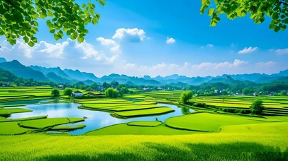 绿色护眼梯田山水