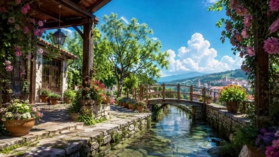 花园溪桥晴景