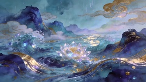 清冷深海国风青蓝治愈插画