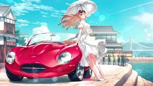 海边跑车少女