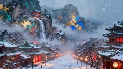 古风夜景雪山