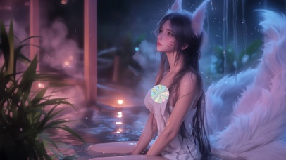 泡温泉猫耳朵女孩
