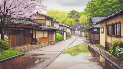雨天日式静谧无人街道