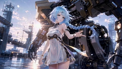 科幻机甲蓝发美少女