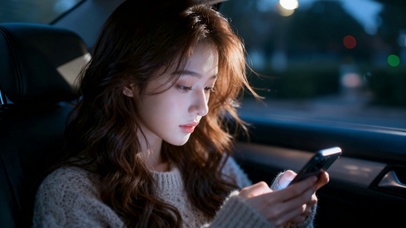 夜晚车内氛围感美女