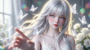 银发白蝴蝶美少女