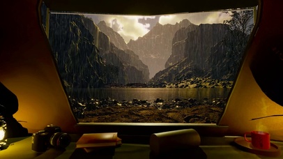 帐篷外雨天山谷湖边