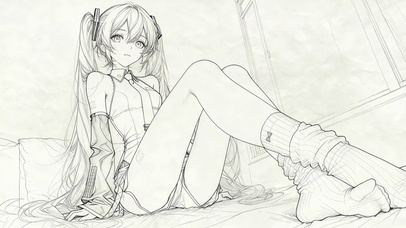 线稿初音未来miku