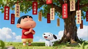 超可爱心愿树下虔诚祈祷的小新！