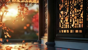 唯美秋日傍晚黄昏光影