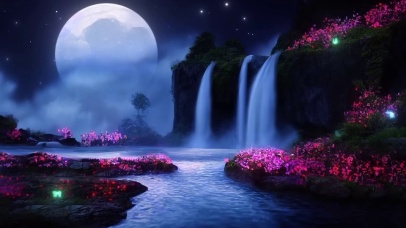 唯美治愈蓝色星空瀑布