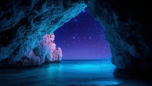 纯净星夜海岛洞穴