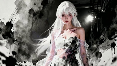 黑白水墨风白发纯欲性感女孩