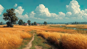 清新蓝天草原小径