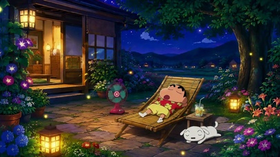 夏夜庭院小憩的蜡笔小新