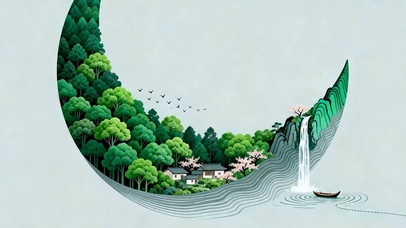 护眼树木瀑布河流