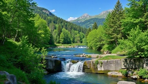 护眼河边绿色山水