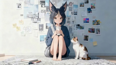 猫耳女孩与猫咪