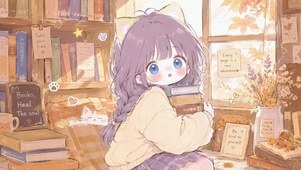 暖光书房猫耳萌少女