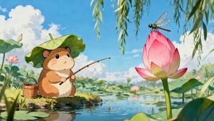 夏天钓鱼松鼠