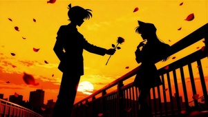 黄昏下的新一和小兰