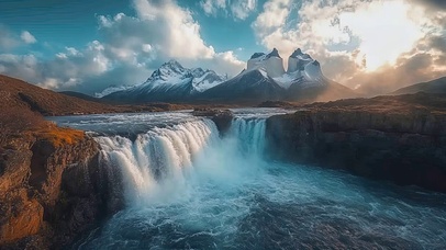 蓝天阳光宏伟瀑布