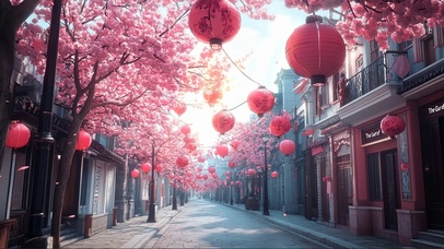 粉樱商业古镇静谧街道