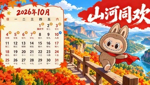 山河同欢拉布布秋日国庆日历
