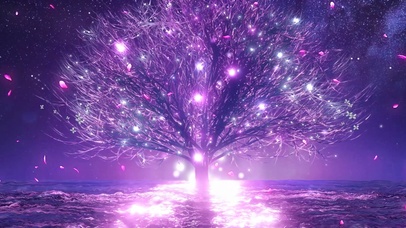 星空下樱花树带鱼屛宽屏