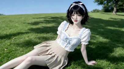 草地短发少女