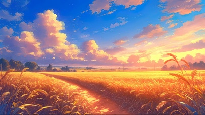 落日广阔金黄麦田