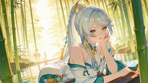 溪涧竹林美少女-兹白