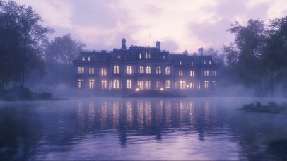 清晨迷雾庄园湖泊