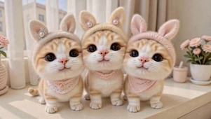 窗边三只可爱毛绒小猫