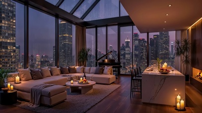 夜晚窗外城市雨