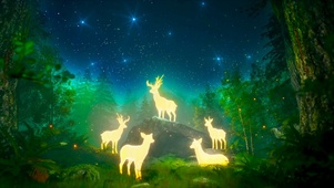 夜晚森林梦幻光鹿