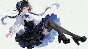 浮动蓝裙黑丝少女