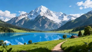 草原湖泊雪山