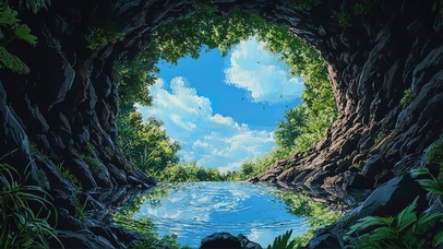 树洞远眺蓝天白云夏日