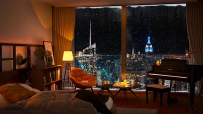 唯美冬日雪天温馨房间