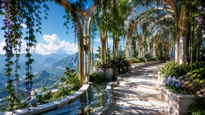 山间唯美玻璃花廊风景