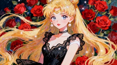 红花美少女插画
