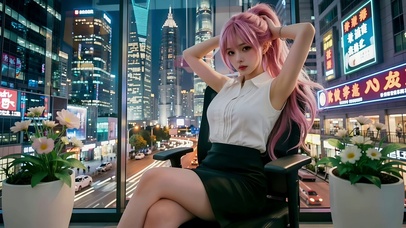 天桥写字楼的办公室美女