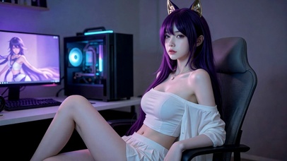 紫发猫耳电竞美少女