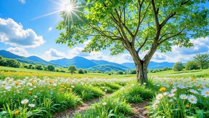 护眼蓝天下草地